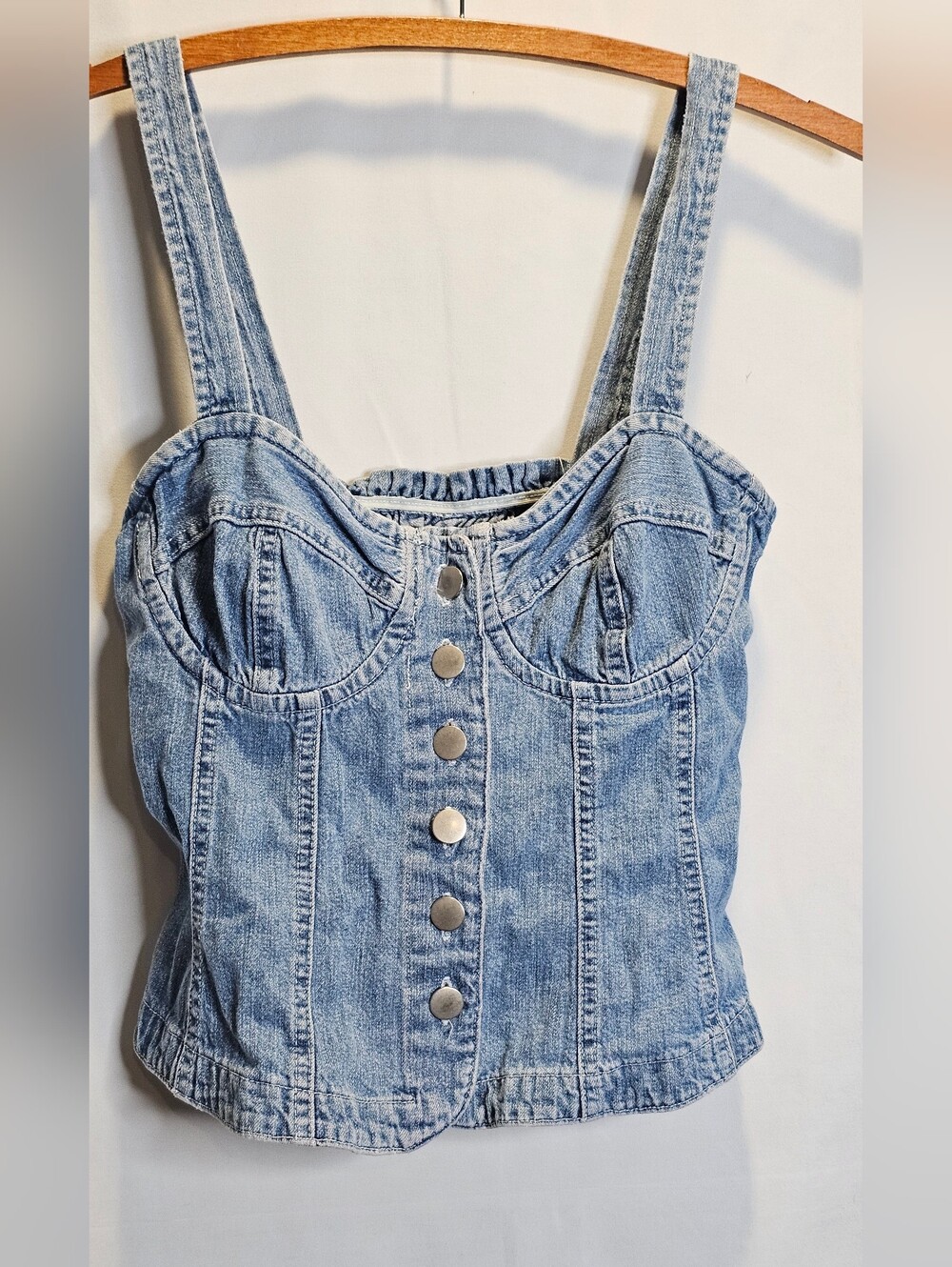 Vtg 90s Denim Button Front Bustier Top